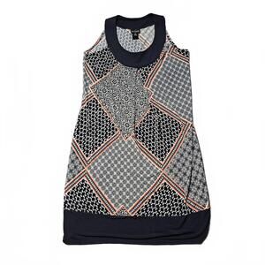 Enfocus Short Bodycon Cocktail Dress Sleeveless Abstract Pattern Sz 8 Black Gray